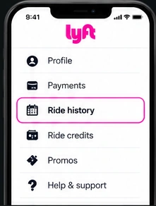 Lyft ride history instruction screenshot, step 1